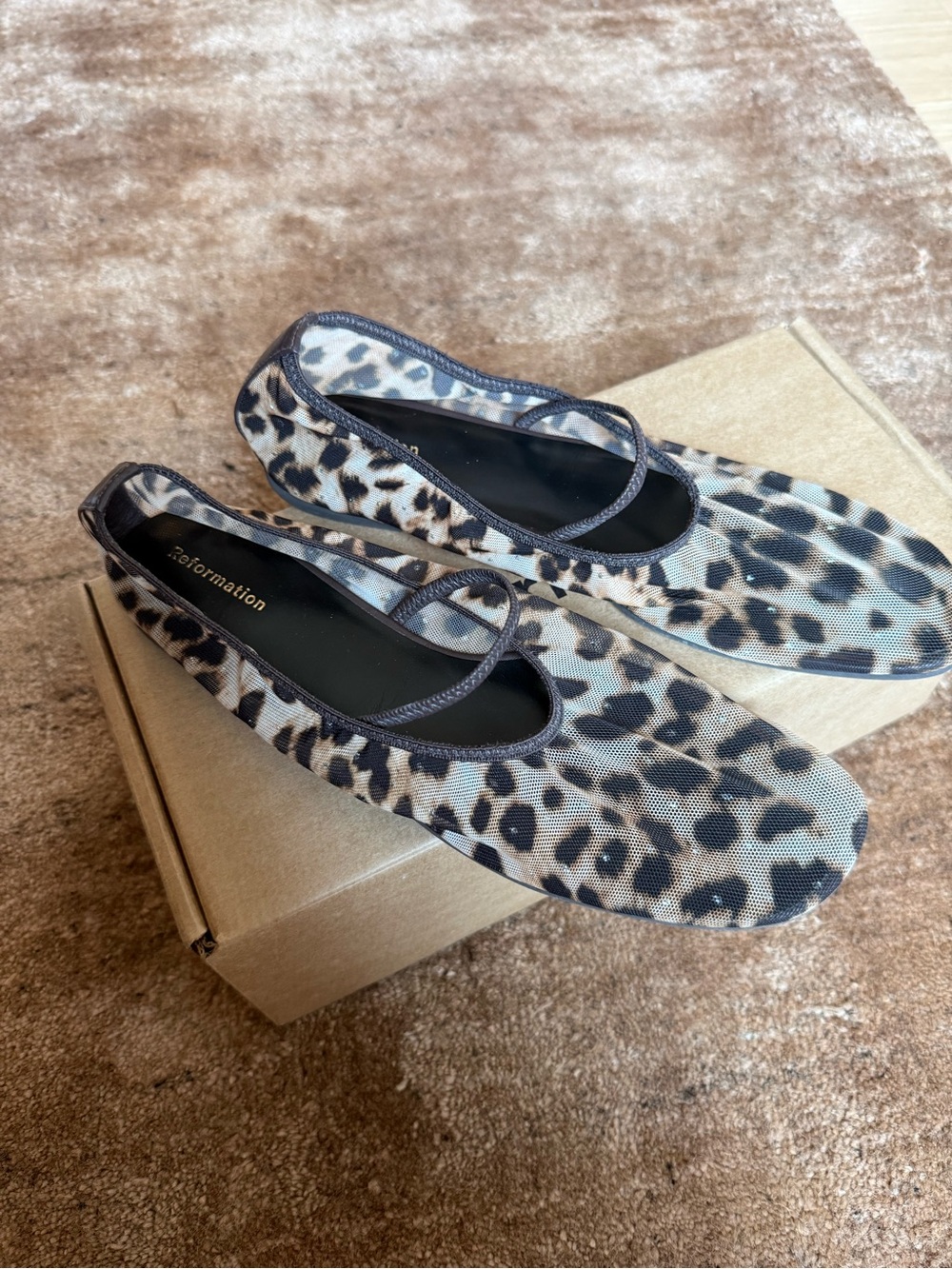 Reformation Leopard-Print Ballet Flats in Black and Tan